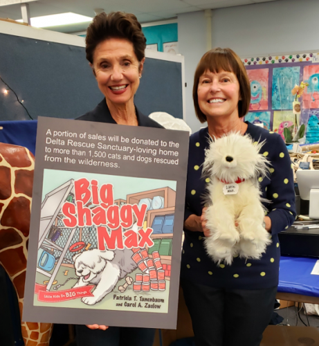 Patti and Carol at a Book Fair Reading at Canfield Elementary.