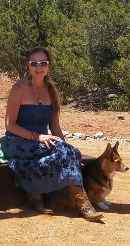 Joni with her Welsh Corgi and inspiration for Corky Tails books, Sagebrush