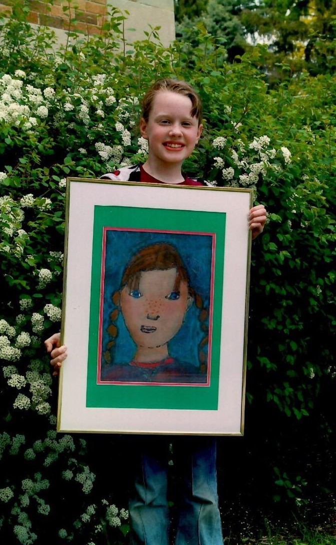 Celia exhibiting her first self-portrait at Freeman Elementary School, which opened the school district's gifted art program to her.