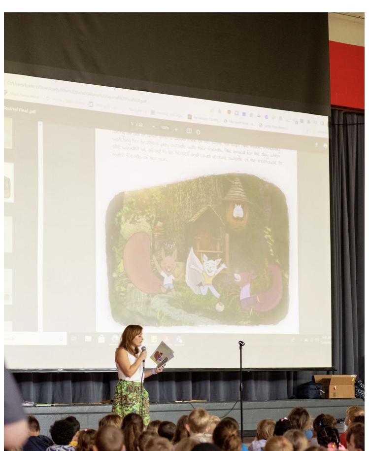 Author E.K. McCoy at a reading for "Allie the Albino Squirrel."