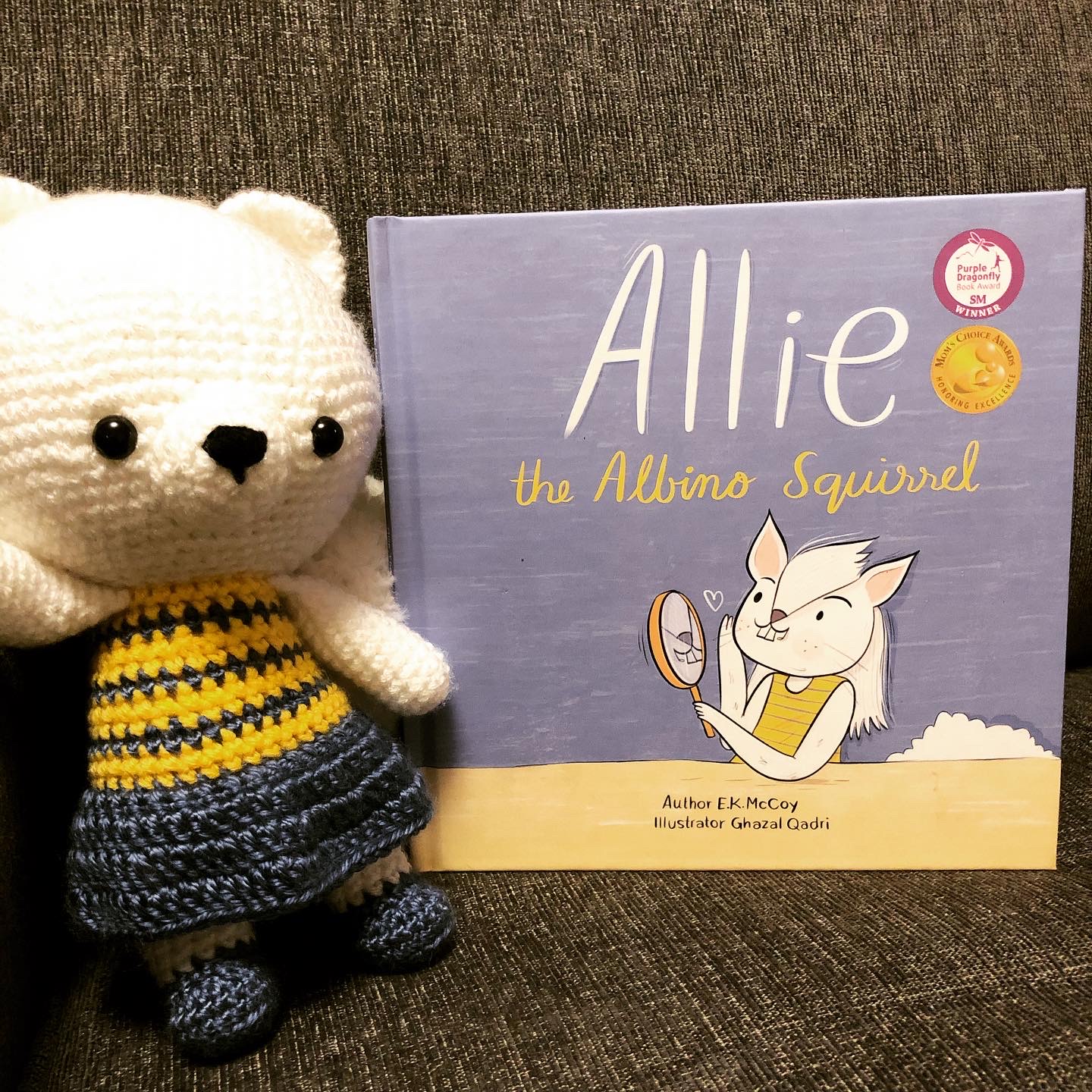 The MCA award-winning book, "Allie the Albino Squirrel," with an Allie stuffed animal!