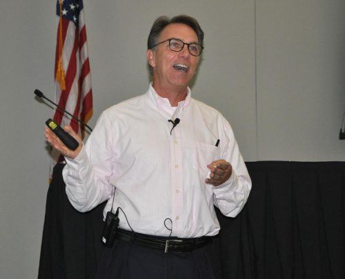 Author Dennis Gillan at one of his speaking engagements.